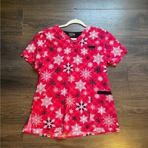 Sanibel Scrubs Red Snowflake Top